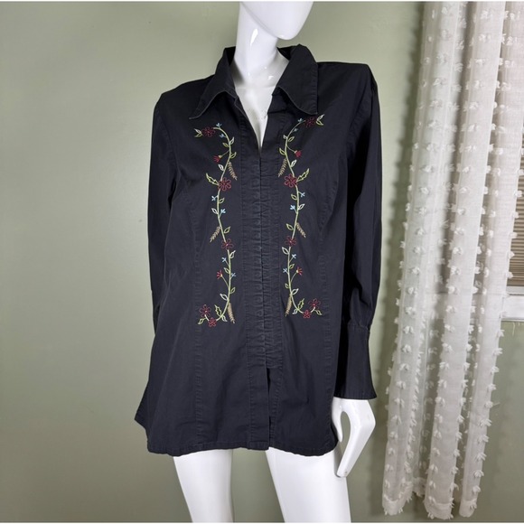Whimsical Venezia Floral Embroidered Button-Up Shirt – Women's 14/16 - Picture 2 of 8